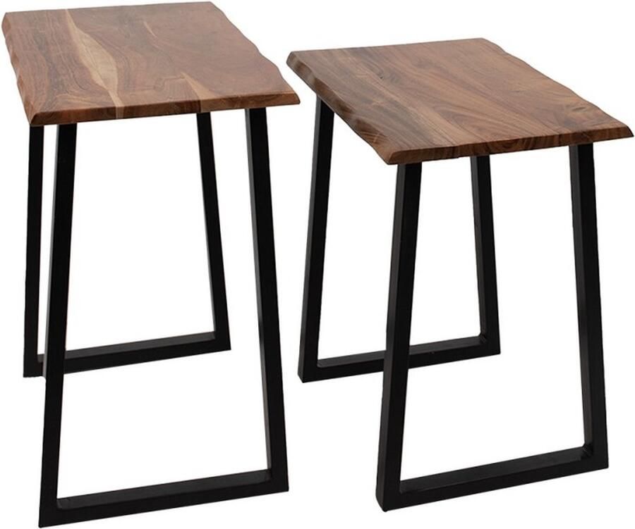 Clayre & Eef Bijzettafel Set van 2 50x30x50 Bruin Hout Ijzer Rechthoek Sidetable Tafeltje