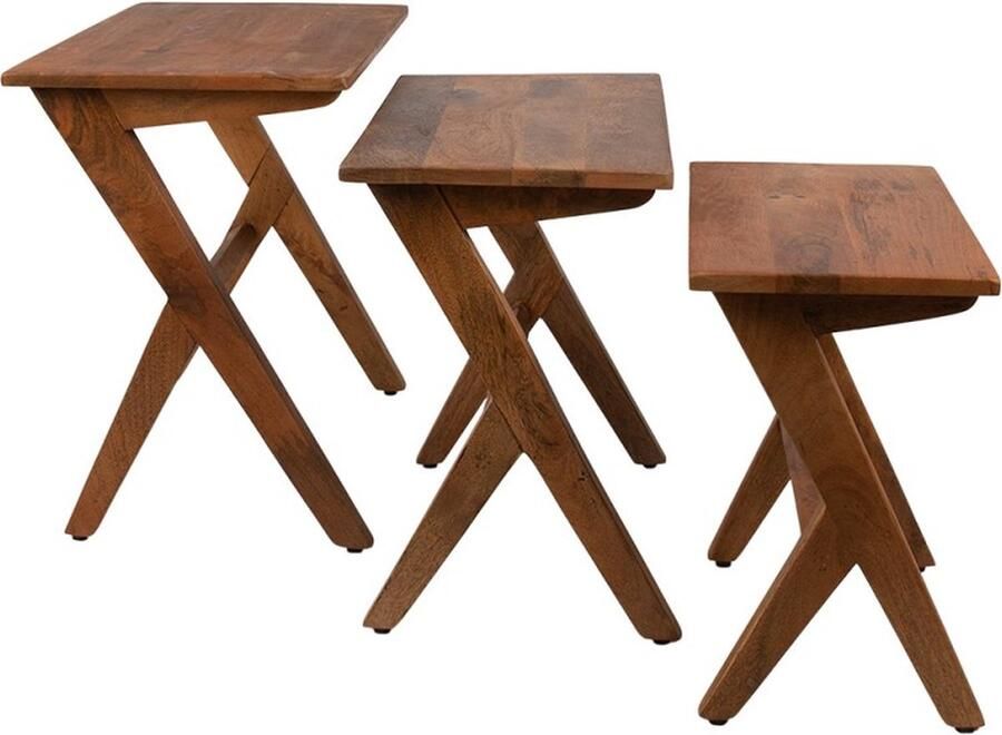 Clayre & Eef Bijzettafel Set van 3 54x35x51 cm Bruin Hout Rechthoek Sidetable Tafeltje