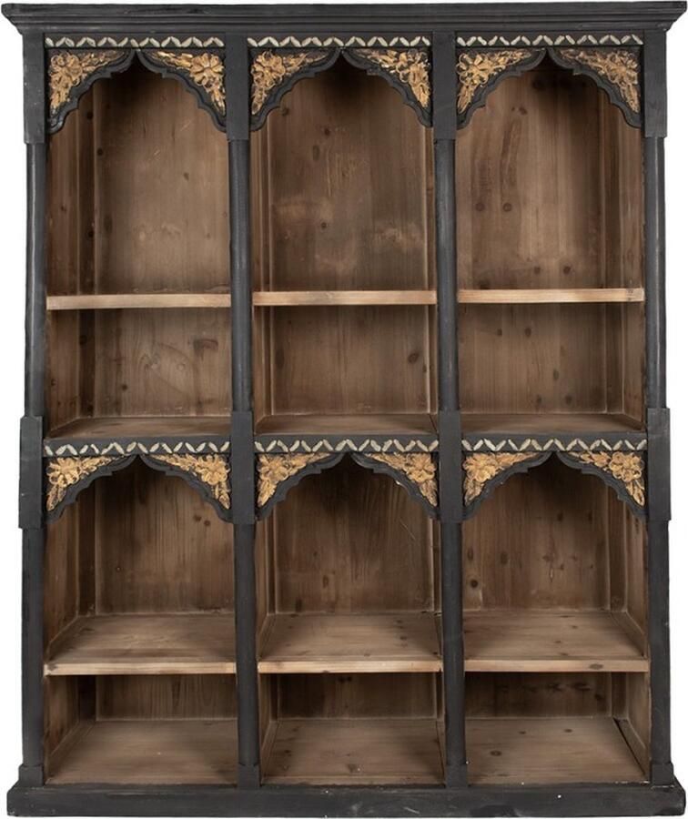 Clayre & Eef Boekenkast 152x40x193 cm Zwart Hout Vakkenkast