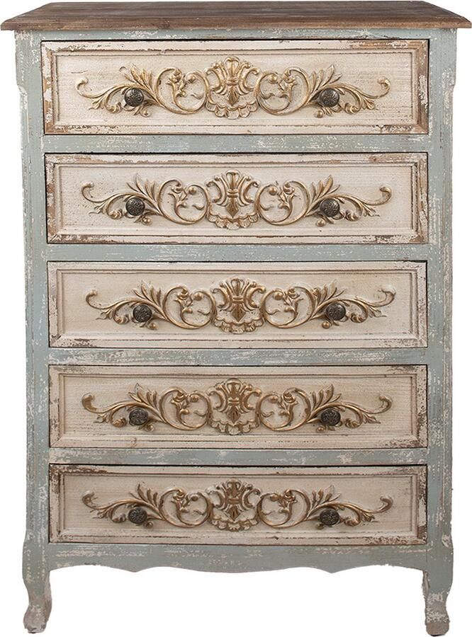 Clayre & Eef Dressoir 79x37x120 cm Beige Hout Ladekast