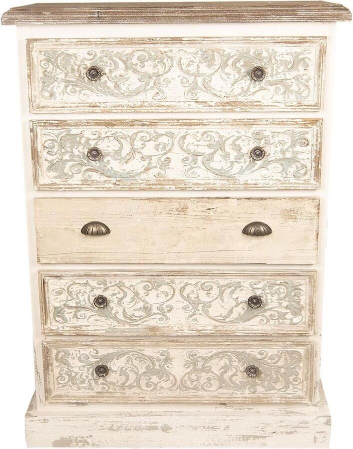 Clayre & Eef Dressoir 85x36x120 cm Wit Hout Rechthoek Ladekast Opbergkast TV kast Wit Ladekast Opbergkast