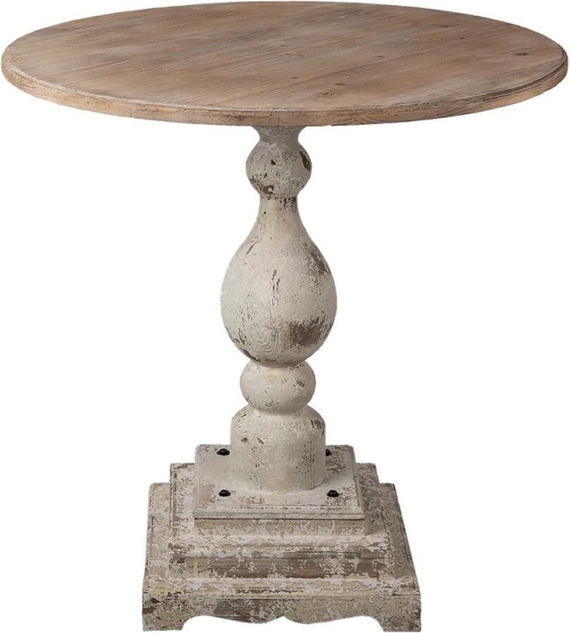 Clayre & Eef Eettafel Ø 80x82 cm Bruin Beige Hout Rond Tafel Eetkamertafel Keukentafel