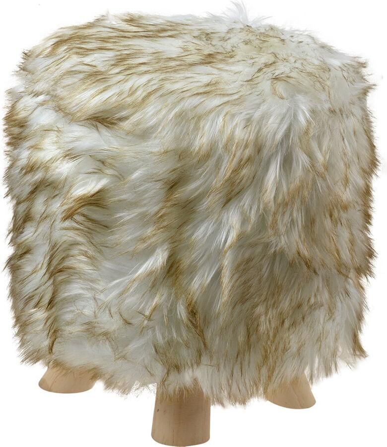 Clayre & Eef Hocker Ø 32x40 cm Wit Bruin Hout Textiel Rond