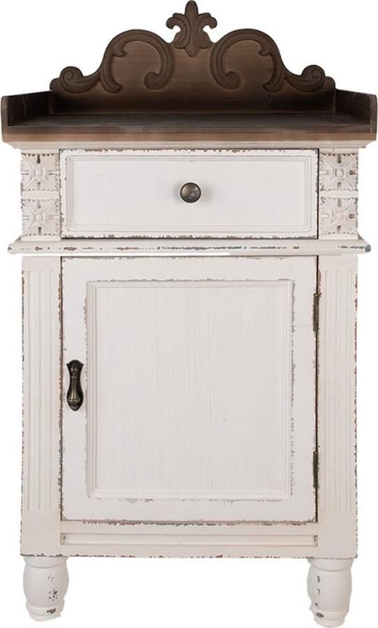 Clayre & Eef Nachtkastje 48x39x89 cm Wit Hout Opbergkast