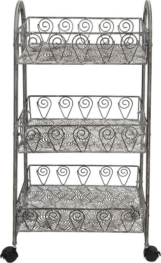 Clayre & Eef Opbergrek 37x26x80 cm Grijs Ijzer Tuinrek Met Wielen Keukenrek Rek Grijs Tuinrek Met Wielen Keukenrek