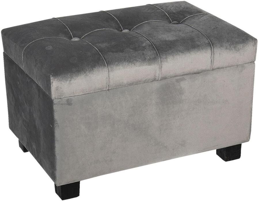 Clayre & Eef Poef 50x34x33 cm Grijs Hout Textiel Rechthoek Hocker Opbergkist Voetbankje Grijs Hocker Opbergkist