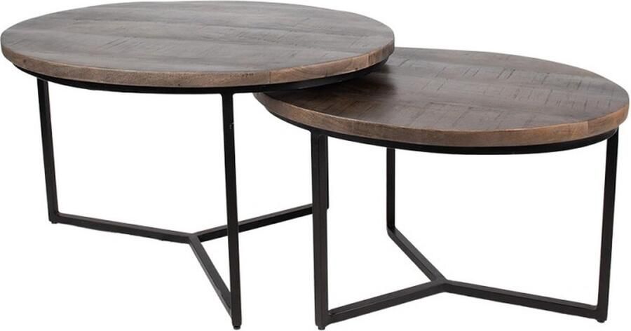 Clayre & Eef Salontafel ovaal set van 2 86x67x50 cm Grijs Hout Ijzer Ovaal Bijzettafel Salon tafel Koffietafel