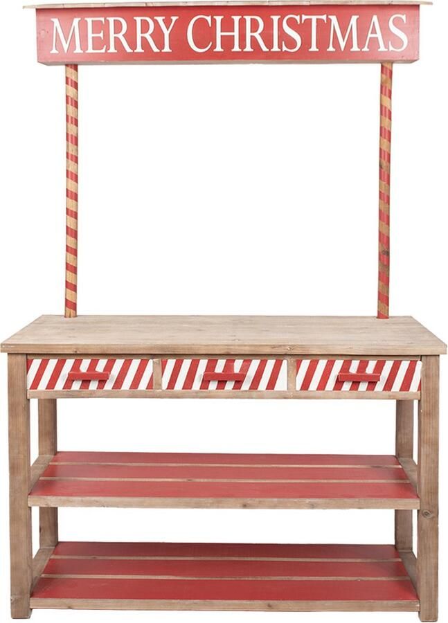 Clayre & Eef Sidetable Kerstkraam 120x47x180 cm Rood Bruin Hout Kerstdecoratie Rood Kerstdecoratie