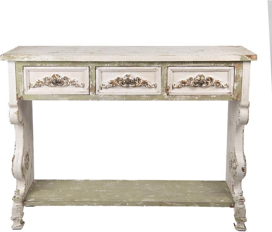 Clayre & Eef Sidetable 129x36x99 cm Wit Groen Hout