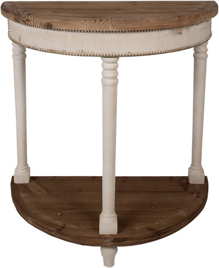 Clayre & Eef Sidetable 83x40x87 cm Beige Bruin Hout Halfrond Wandtafel