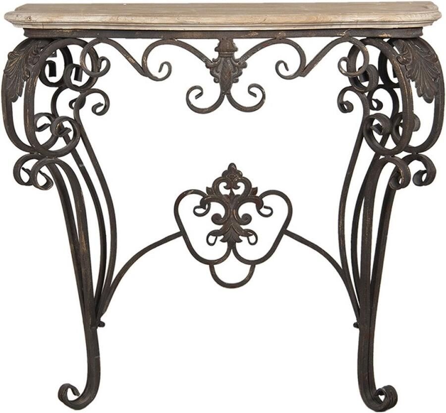 Clayre & Eef Sidetable 88x43x79 cm Bruin Ijzer Hout Rechthoek Wandtafel Haltafel Console Tafel