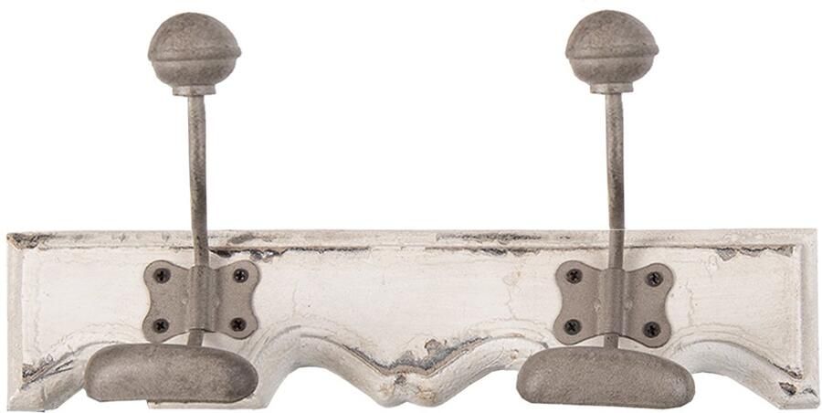 Clayre & Eef Wandkapstok 2 Haken 23x6x10 cm Wit Hout Metaal