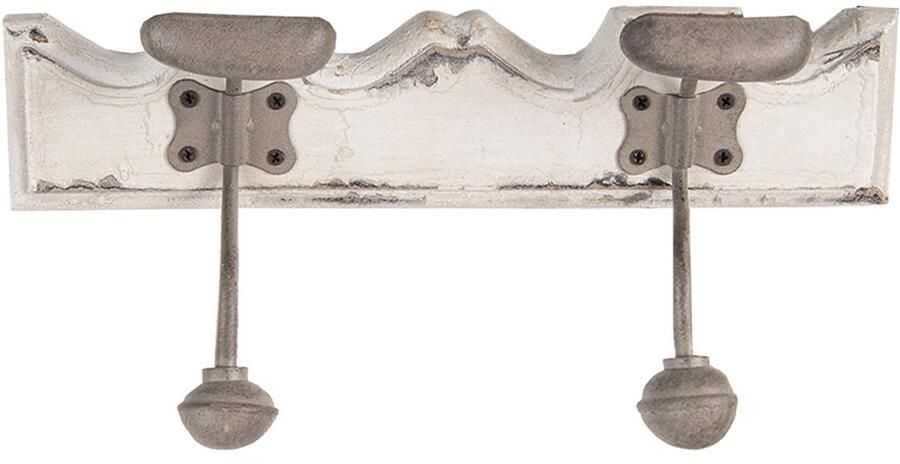 Clayre & Eef Wandkapstok 2 Haken 23x6x10 cm Wit Hout Metaal - Foto 2