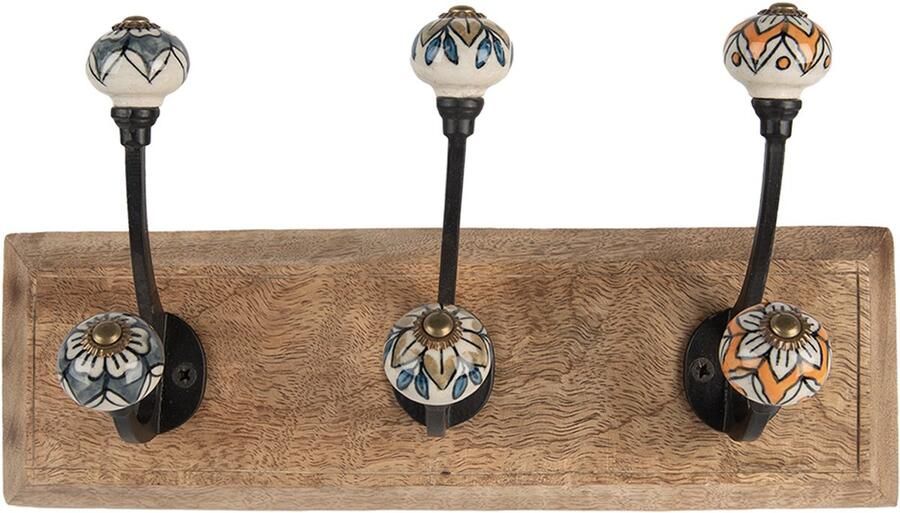 Clayre & Eef Wandkapstok 3 Haken 31x10x16 cm Bruin Hout Metaal