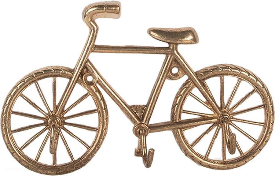 Clayre & Eef Wandkapstok 3 Haken Fiets 20x4x12 cm Goudkleurig Metaal