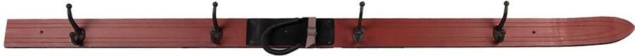 Clayre & Eef Wandkapstok 4 Haken Ski 172x8x12 cm Rood Hout Metaal