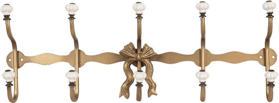 Clayre & Eef Wandkapstok 5 Haken 50x7x17 cm Goudkleurig Metaal