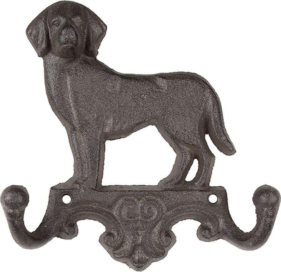 Clayre & Eef Wandkapstok Hond 16x4x16 cm Bruin Metaal