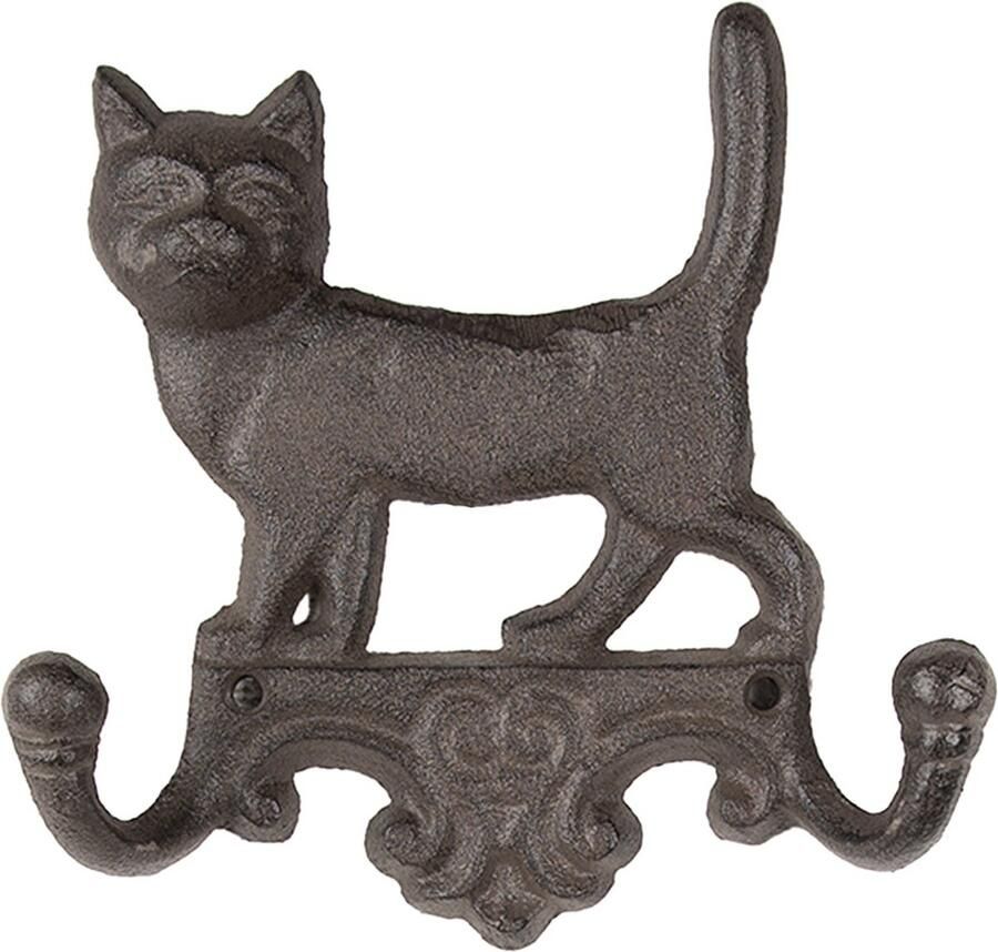 Clayre & Eef Wandkapstok Kat 16x4x16 cm Bruin Metaal