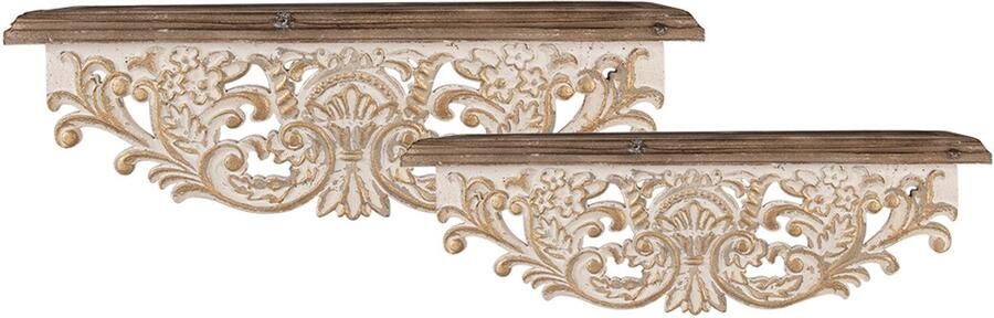 Clayre & Eef Wandplank 70x18x22 60x14x19 cm Wit Hout