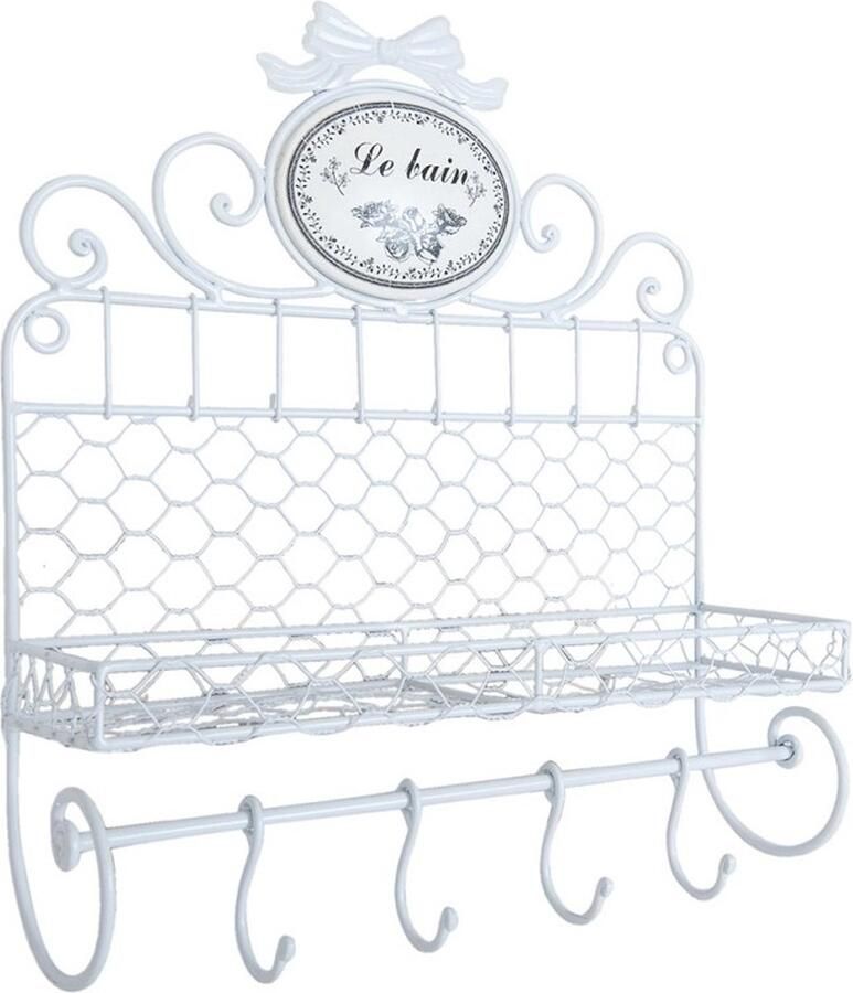 Clayre & Eef Wandrek 35x11x42 cm Wit Ijzer Rechthoek Muurrek Opbergkast Hangkast