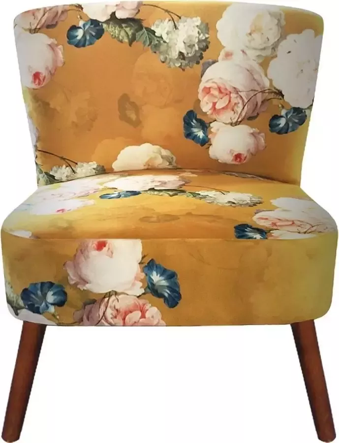 Clayre & Eef Fauteuil 51x61x77 cm Geel Hout Rechthoek Bloemen Woonkamer stoel Relax stoel binnen - Foto 1