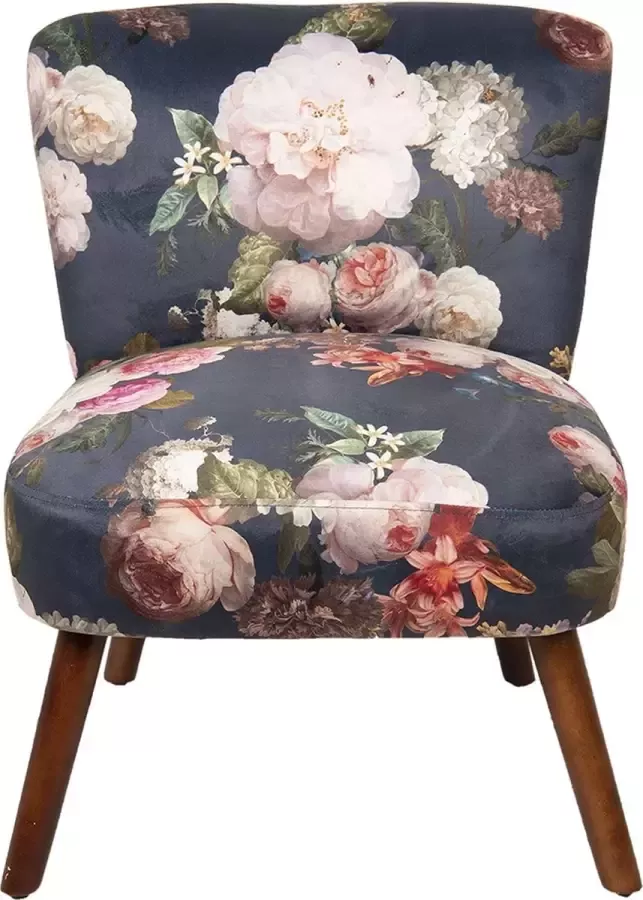 Clayre & Eef Fauteuil 51x61x77 cm Grijs Beige Hout Textiel Rechthoek Bloemen Woonkamer stoel Relax stoel binnen - Foto 1