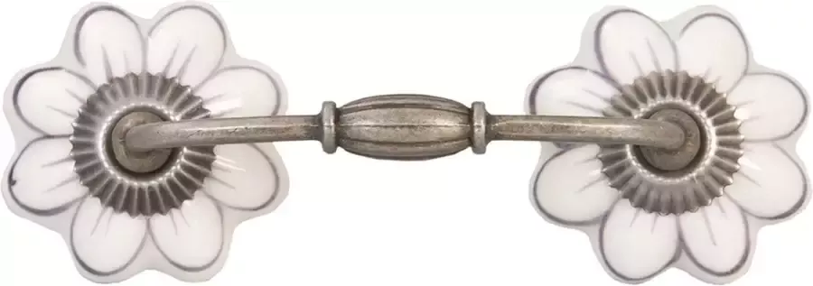 Clayre & Eef Handgreep 12 cm Wit Keramiek Bloemen Handgreep Keuken Kastgreep