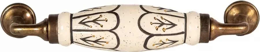 Clayre & Eef Handgreep 17 cm Wit Goudkleurig Ijzer Keramiek Handgreep Keuken Kastgreep