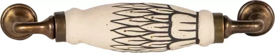 Clayre & Eef Handgreep 17 cm Wit Goudkleurig Ijzer Keramiek Handgreep Keuken Kastgreep