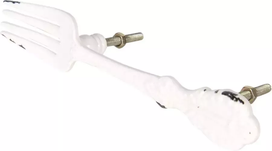 Clayre & Eef Handgreep 17*6*3 cm Wit Ijzer Vork Handgreep Keuken Kastgreep