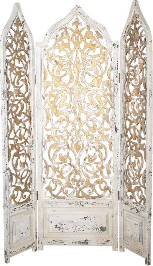 Clayre & Eef Kamerscherm 124x186 cm Wit Goudkleurig Hout Rechthoek Kamerverdeler Marokkaans kamerscherm Oosterse roomdivider