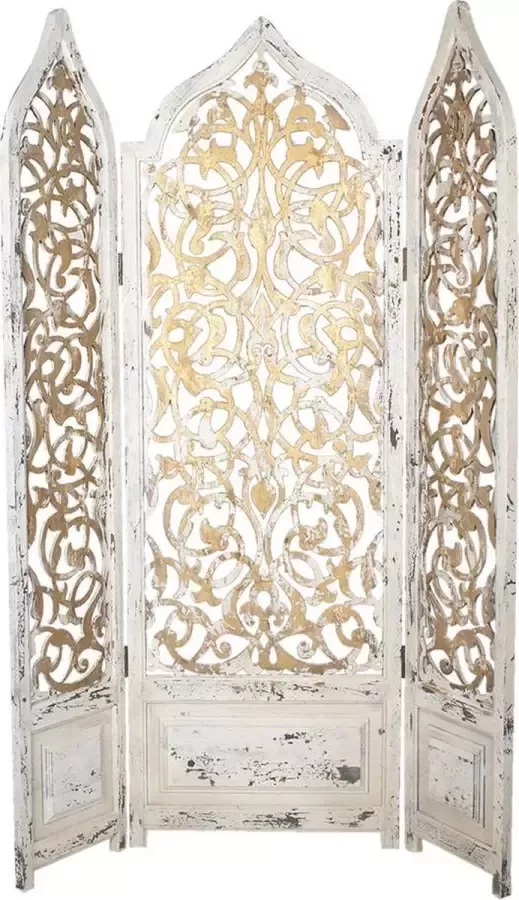 Clayre & Eef Kamerscherm 124x186 cm Wit Goudkleurig Hout Rechthoek Kamerverdeler Marokkaans kamerscherm Oosterse roomdivider - Foto 1