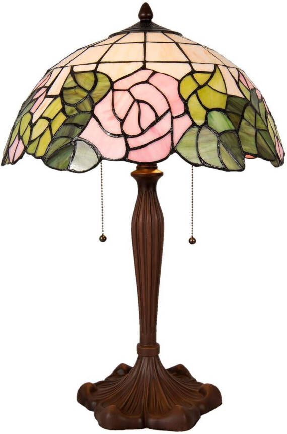 Clayre & Eef LumiLamp Tiffany Tafellamp 5LL-5912 Ø 40*61 cm E27 max. 2x60 Watt Meerkleurig Glas in lood Tiffany Bureaulamp Tiffany Lampen