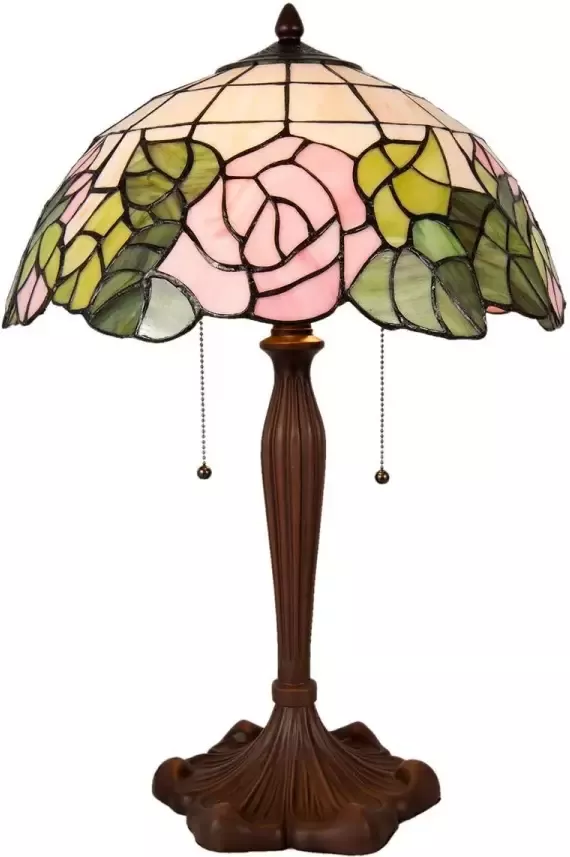 Clayre & Eef LumiLamp Tiffany Tafellamp 5LL-5912 Ø 40*61 cm E27 max. 2x60 Watt Meerkleurig Glas in lood Tiffany Bureaulamp Tiffany Lampen