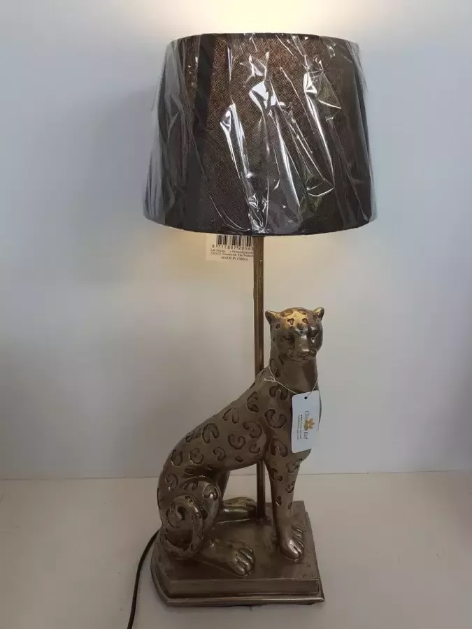 Clayre & Eef Panter beeld mooie panter als tafellamp van Clayre&Eef inclusief kap en lamp 52x18x20 cm