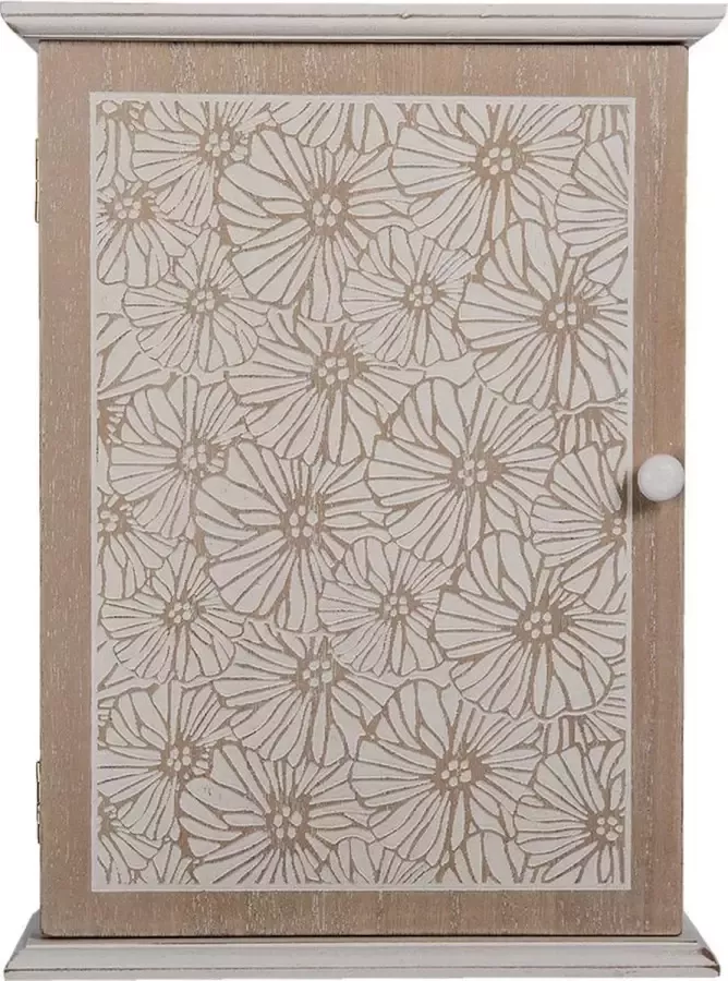 Clayre & Eef Sleutelkastje 20x7x27 cm Bruin Beige Hout Rechthoek Bloemen Sleutelhouder Sleutelrekje Wandkast