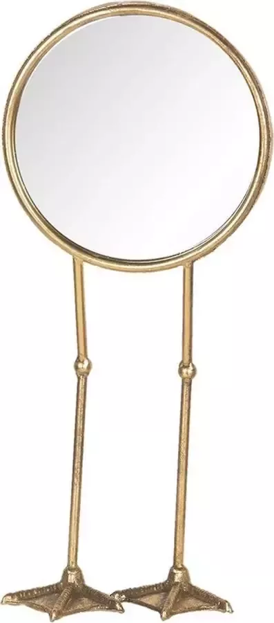 Clayre & Eef Staande Spiegel 20x47 cm Goudkleurig Metaal Glas Rond Tafel Spiegel Decoratie Spiegel