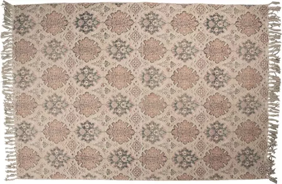 Clayre & Eef Vloerkleed 140x200 cm Beige Bruin Katoen Rechthoek Tapijt Wandkleed Wandtapijt