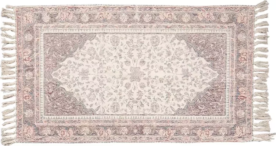 Clayre & Eef Vloerkleed 140x200 cm Beige Roze Katoen Rechthoek Tapijt Wandkleed Wandtapijt