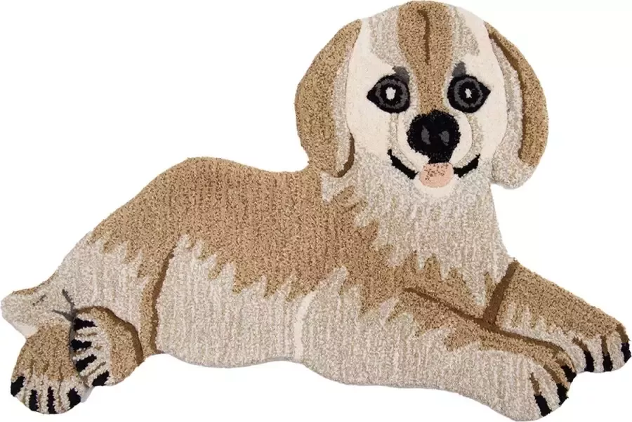 Clayre & Eef Vloerkleed Hond 60x90 cm Bruin Grijs Wol Tapijt Voetentapijt