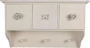 Clayre & Eef Wandkapstok 3 haken 41x12x24 cm Wit Mdf Kunststof Rechthoek Bloemen Decoratieve Kapstok Opbergkast