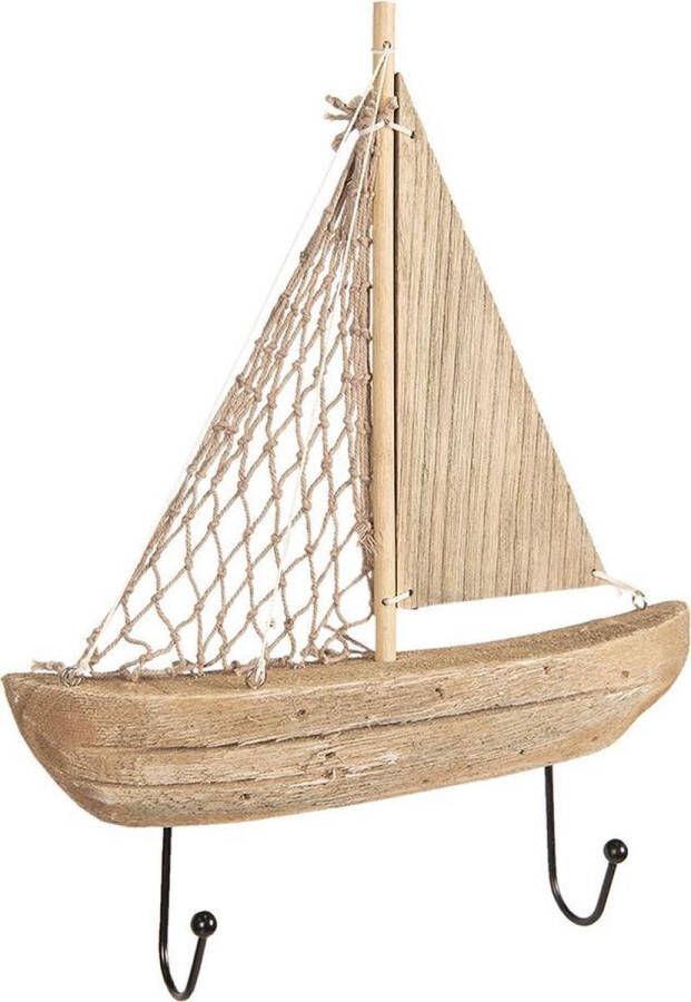 Clayre & Eef Wandkapstok 6H1784 22*5*27 cm Bruin Hout ijzer Boot Decoratieve kapstok