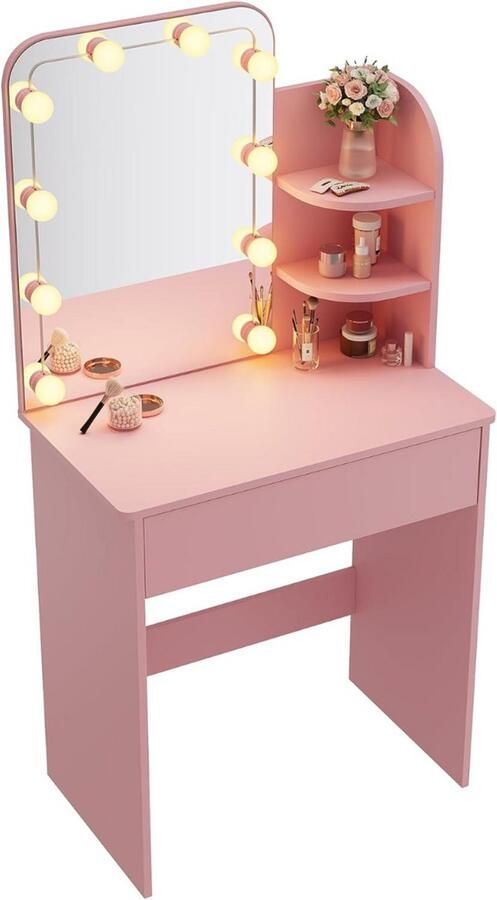 CLGP Make Up Tafel met Spiegel Kaptafel voor Meisjes Hollywood Spiegel met Verlichting