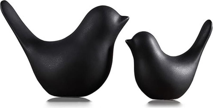 CLORD 2 Stuks Dierbeelden Vogels Keramische Figuren Moderne Stijl Beeldhouwwerk Decoratie voor Woonkamer Slaapkamer Kantoor Bureau en Kasten (Zwart)