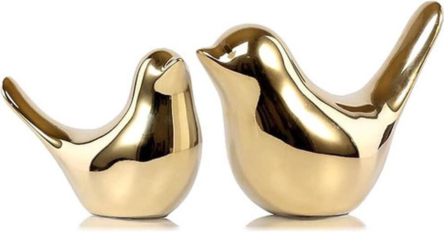 CLORD 2 Stuks Dierenbeelden Vogel Keramische Figuren Moderne Stijl Thuis Sculptuur Decoratie Ornamenten voor Woonkamer Slaapkamer Kantoor Bureau en Kasten (Gouden)