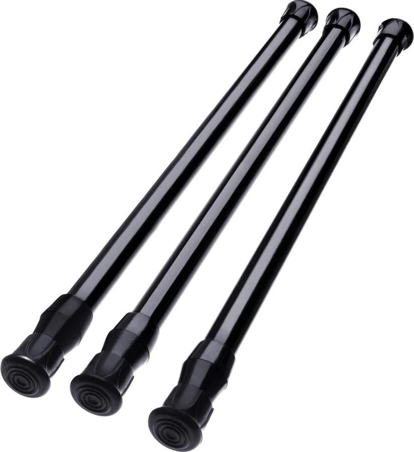 CLORD 3-delige telescopische klemmende stang zonder boren verstelbare gordijnroede voor kast of kledingkast Zwart 71-120CM (13mm diameter)
