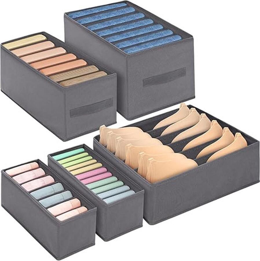 CLORD 5-delige kastorganizer voor kledingkast opvouwbare kledingopslag oversized tot 36 cm diep 25 cm breed en 20 cm hoog. Opbergsysteem van stof met handvat voor ondergoed jeans en broeken