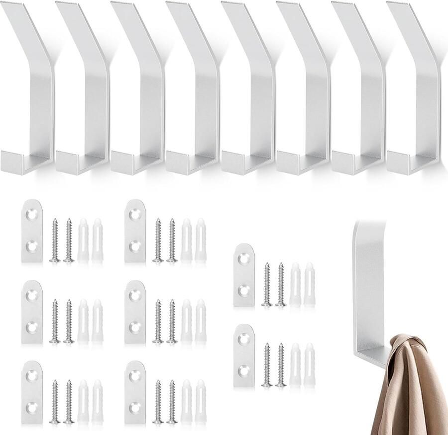 CLORD 8 stuks kapstokhaken schroef onzichtbare kledinghaken moderne wandhaken handdoekhaken dubbele garderobehaken voor thuis keuken badkamer kantoor tassen jassen (8 stuks zilver)
