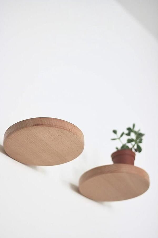 CLORD Coracle Wandrek rond zwevend rek hout kleine planken wandplanken decoratief rek plantenrek houten plank wandplank hangplank wanddecoratie design van 2 stuks diameter 15 cm